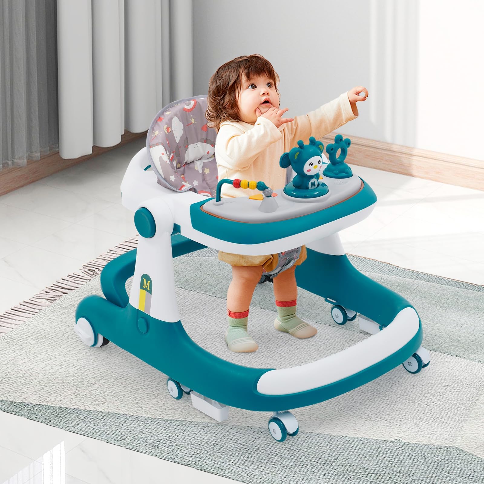 Andador para Bebés,Andador Multifunción 3 en 1 Antivuelco para niños Pequeños,Andador para Empujar,con Ruedas,Freno,asa de Empuje y Mesa Extraíble para Bebés y niños
