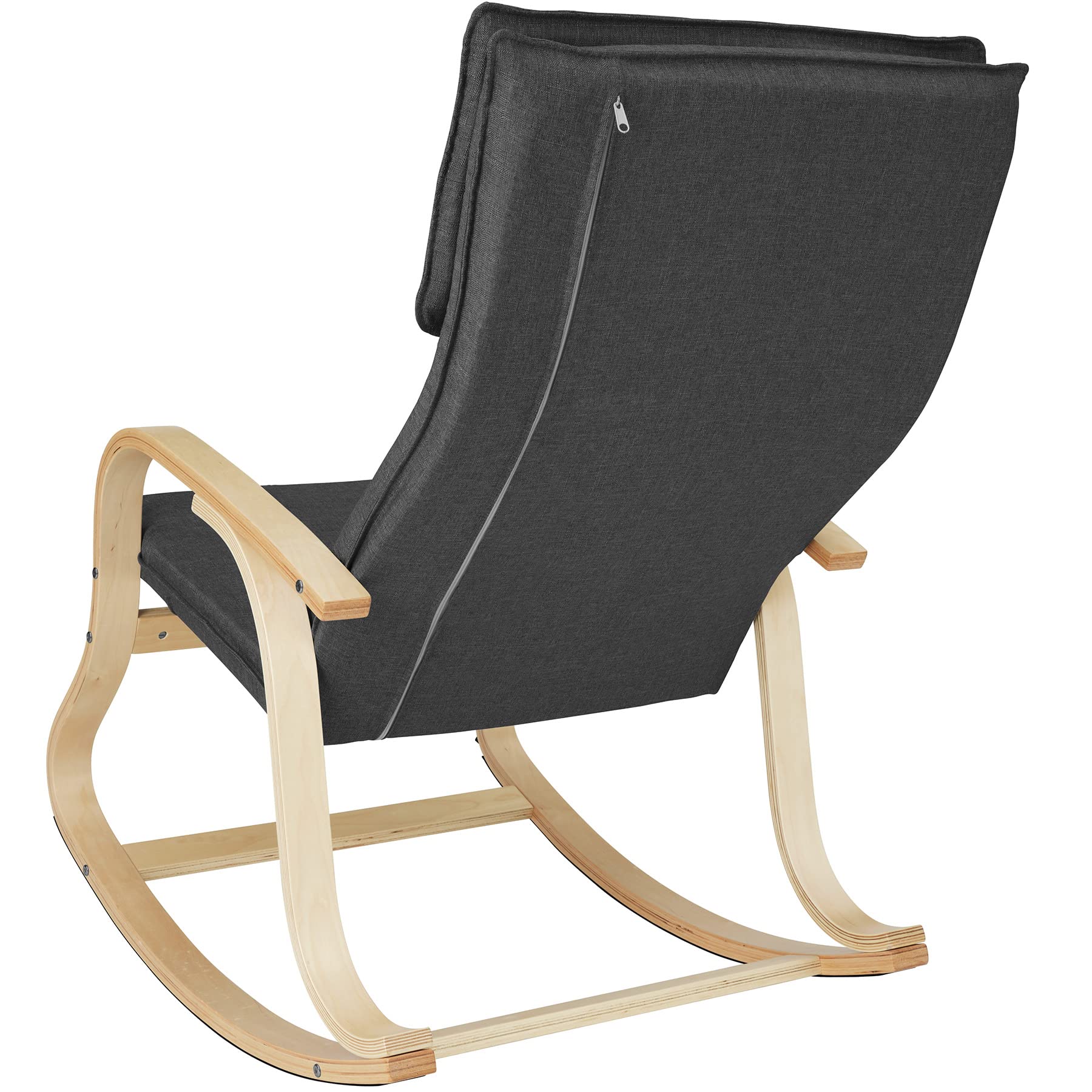 tectake® Poltrona a Dondolo in Legno di Betulla per Arredamento Casa e Veranda, Sedia a Dondolo con Braccioli e Cuscino, Poltrona Dondolo Design Scandinavo, Capacità Fino a 150 kg -Grigio Scuro