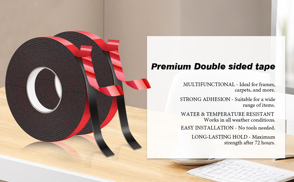 Image of Double Sided Tape Heavy Duty, 0.59in x 32.81ft,Strong Double-Sided Foam Tape for Mounting, Temperature Resistant for Home, Office, Car, and Outdoors（1-Pack ）