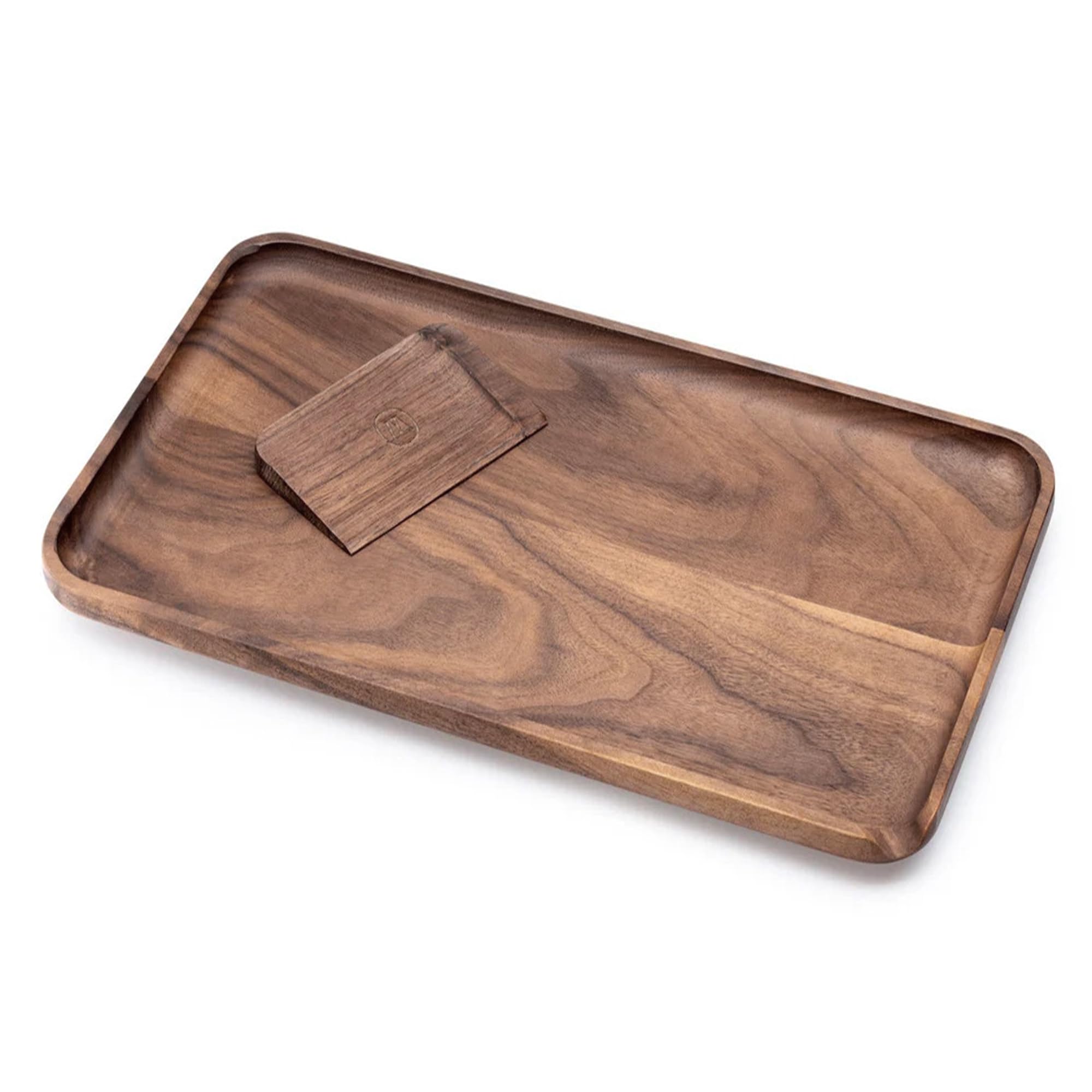 Marley Natural Walnut Tray, Small – Multi-’Use Wooden Tray with Magnetic Scraper, Sustainable American Black Walnut, Teak Oil Finish, Contoured Corner Design for Easy Preparation - Elegant Home Décor