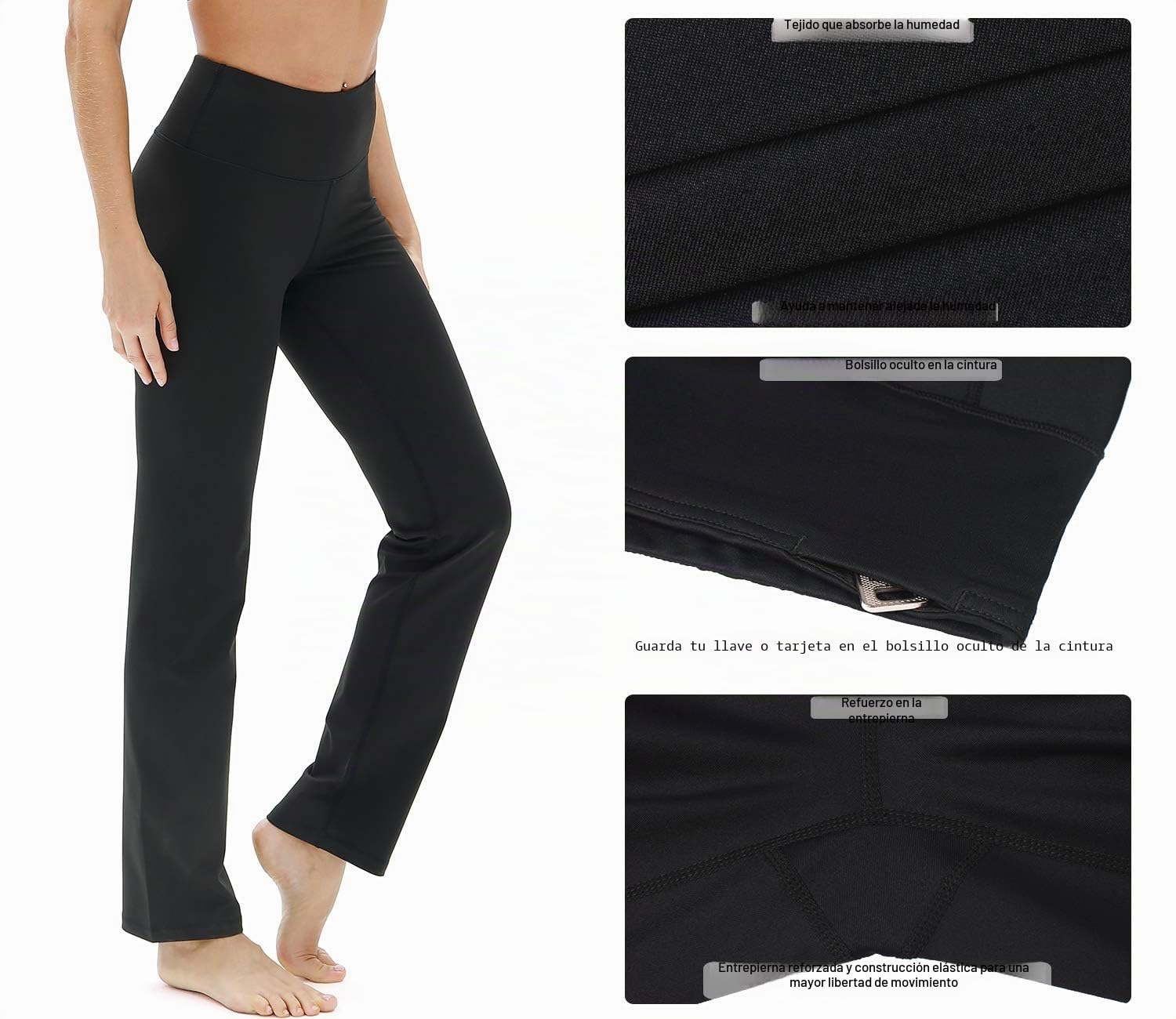 icyzone Pantalones de Yoga Largos para Mujer con Corte Bootcut de Cintura Alta
