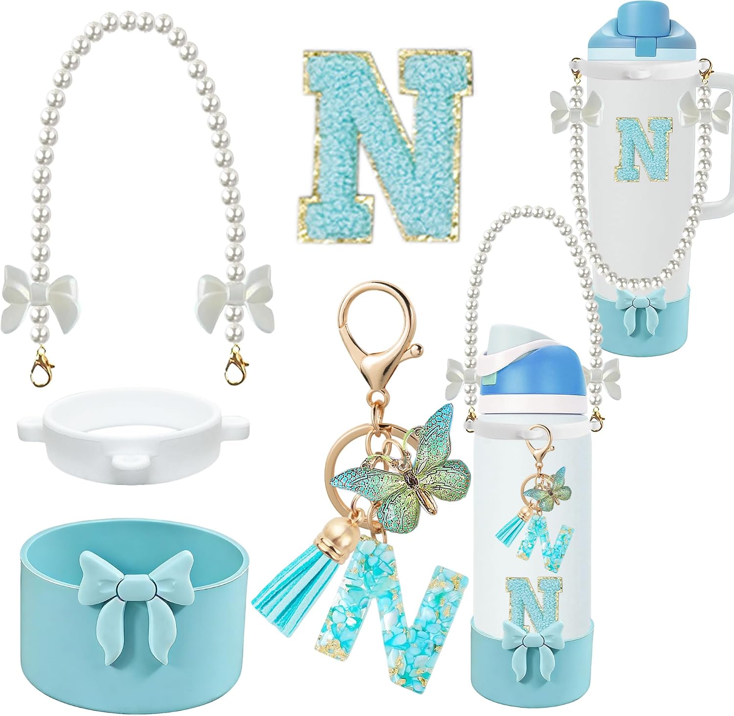 Bow Boot Accessories Set for Owala Pearl & Stickers (N, Teal, 24OZ)