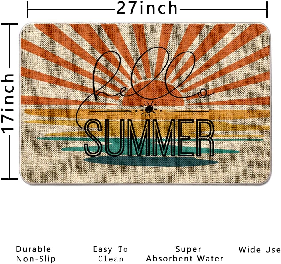 GAGEC Summer Door Mat Simple Sun Art Decorative Doormat Entrance Rugs Farmhouse Home Kitchen Decoration Floor Front Door Mat Outdoor Indoor 17 x 27 Inch