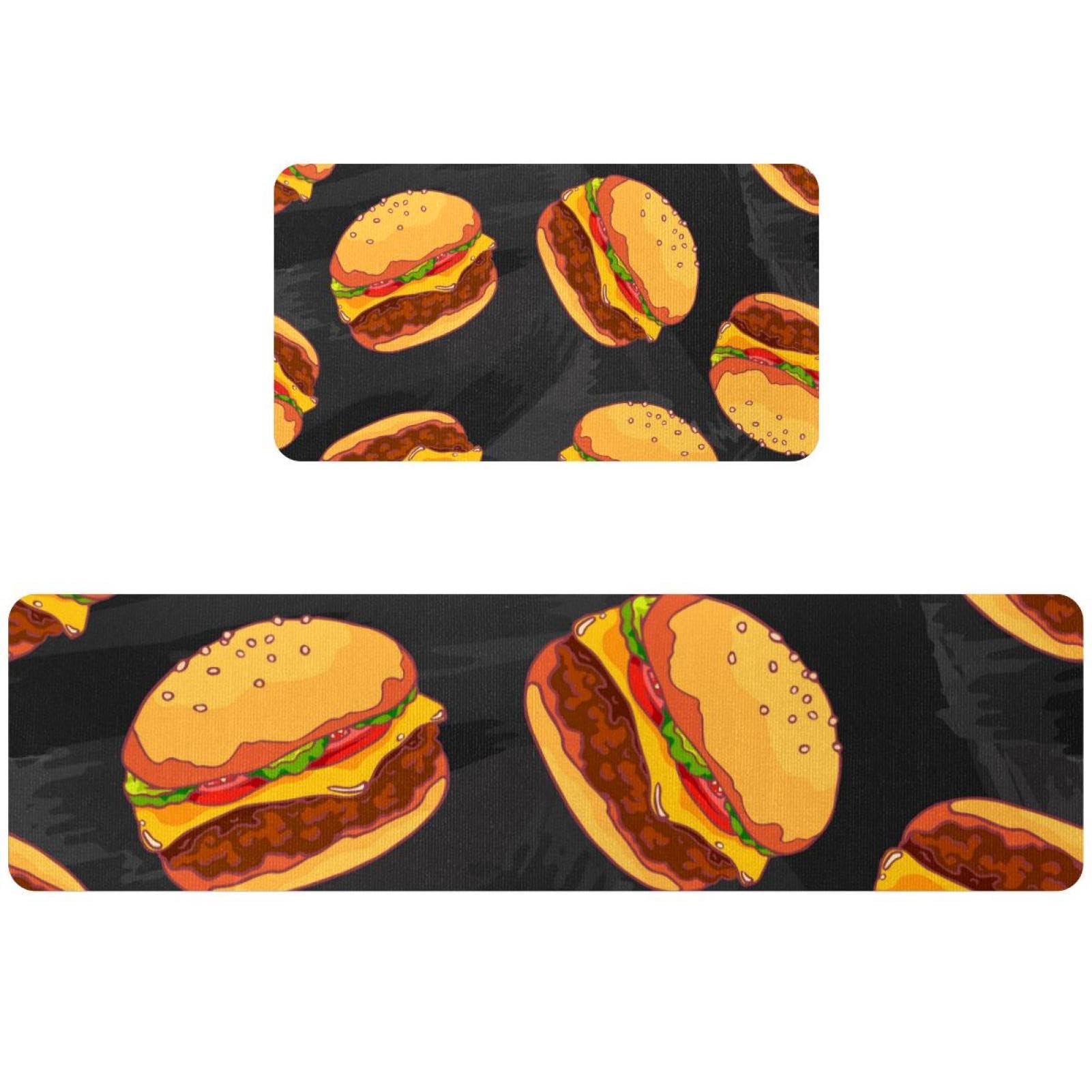 Tapis de cuisine motif hamburger avec galette de bœuf lot de 2