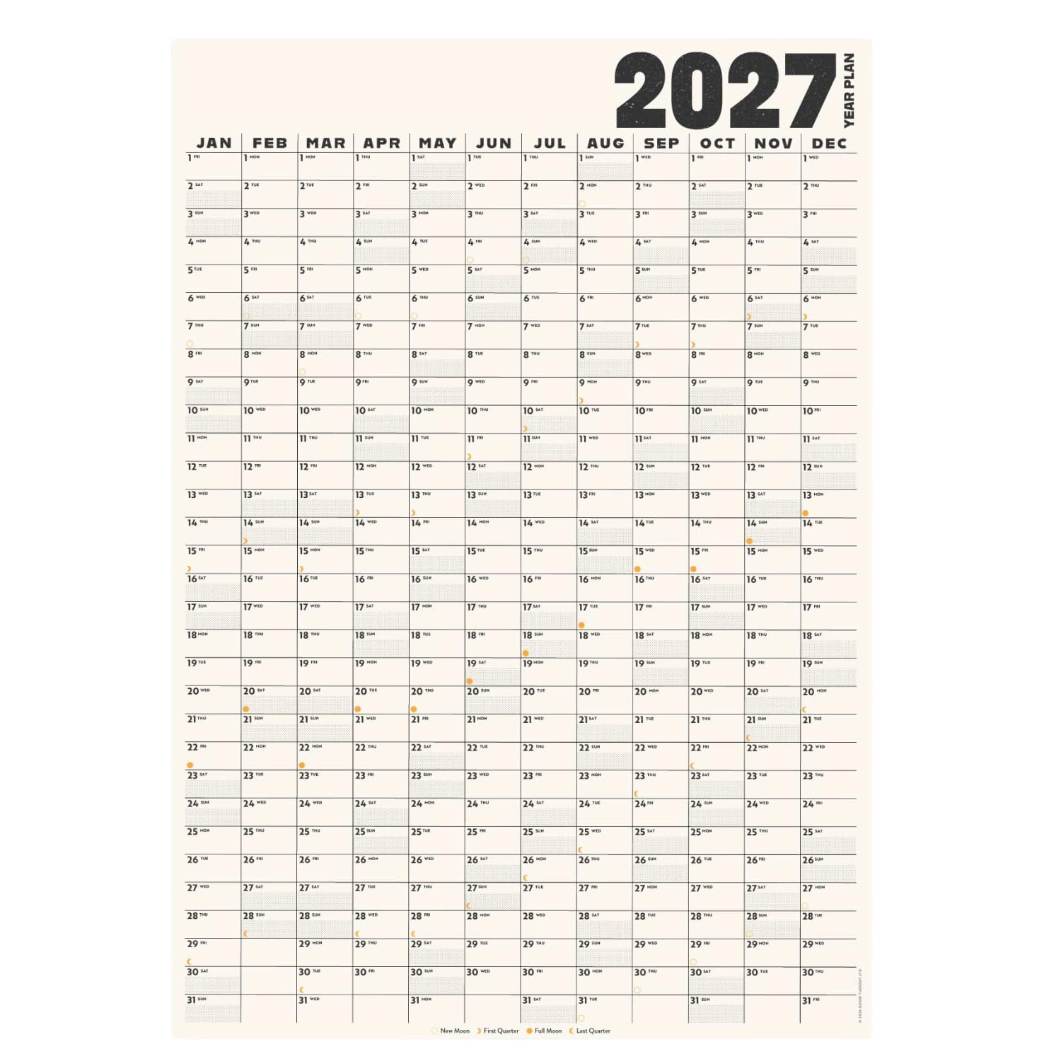 Good Tuesday 2027 Wall Planner (Black & White) — image 1