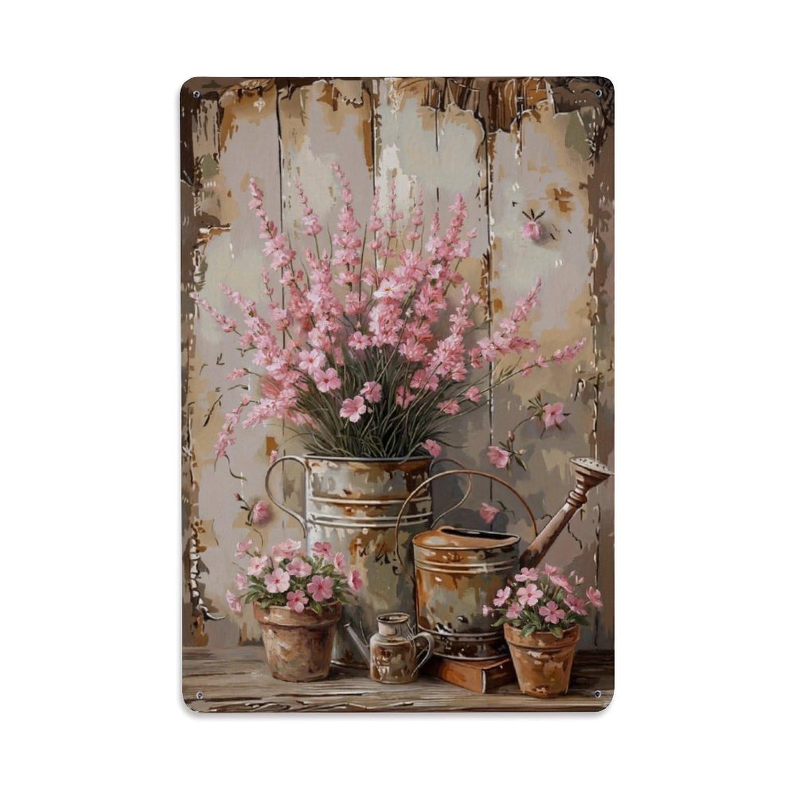 Vintage Flower Bunch Catharanthus Pastoral Aesthetics Metal Tin Sign