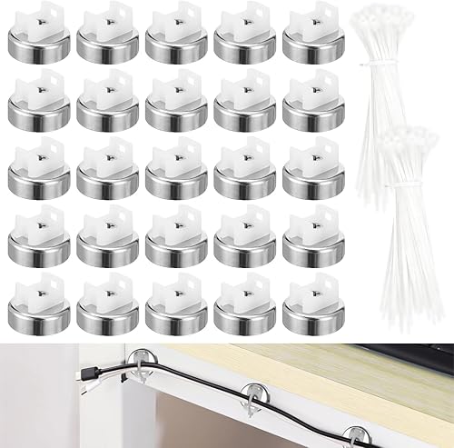 Miniatura 7 de Kit de soportes magnéticos para bridas de cables, 50 soportes con 200 bridas para cables, gestión magnética de cables de alta resistencia para