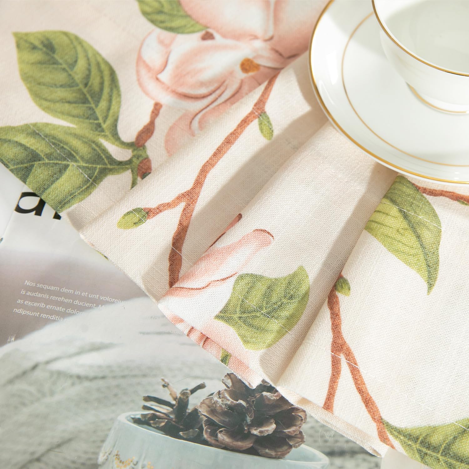 Leeva Pink Farmhouse Curtains - Whimsical Flower Print with Linen Texture, Light Filtering Window Treatment for Bedroom & Living Room, 2 Panels, 52x84 Inch