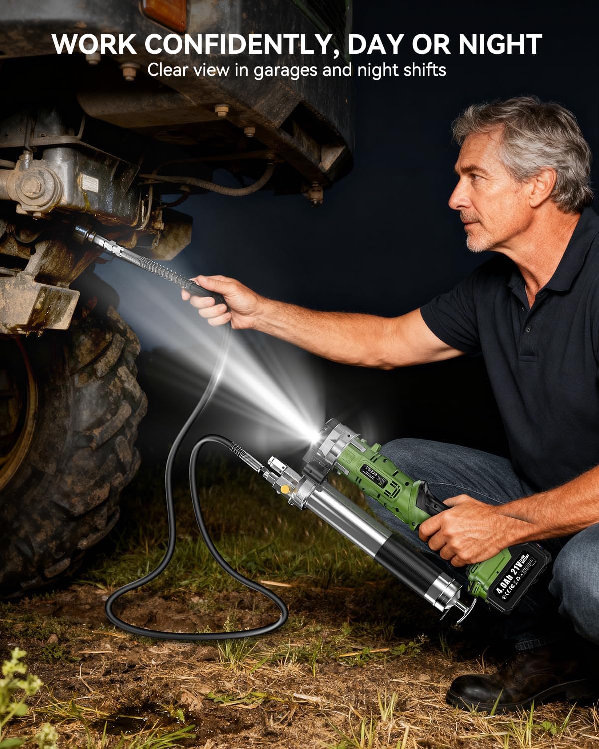 Electric Grease Gun with 2×4.0Ah Batteries: 2-in-1 Battery Powered Grease Gun w/ 12000 PSI 5.3 oz/min Flow, 39.4 Hose & 90° Coupler, Cordless Grease Gun Kit Gift for Car, Heavy Equipment Maintenance