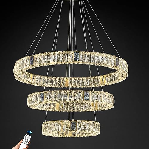Miniatura 6 de IDEQUY Candelabros grandes de cristal K9 de 16 pulgadas + 24 pulgadas + 32 pulgadas, lámparas colgantes de techo alto, lámparas de cristal para sala