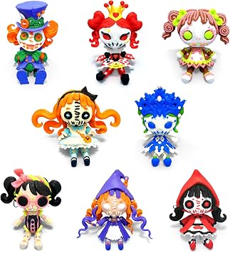 8Pcs 3D Printed Creepy Doll Figurines Set, Scary Horror Mini Statues for Shelf Display Desk Decor, Haunted House Halloween Party Favors Gift Bag Fillers