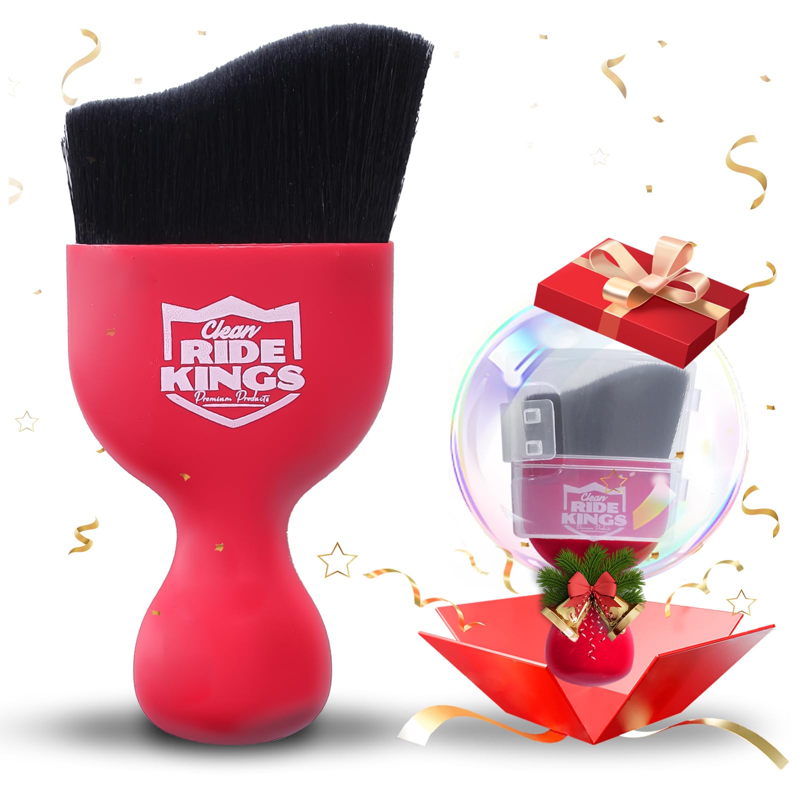 RIDE KINGS Car Detailing Brush,Auto Soft Hair Duster Interior with Curved Dirt Dust Collectors,Automotive Care，Gifts for Men Women(Red)-1pack