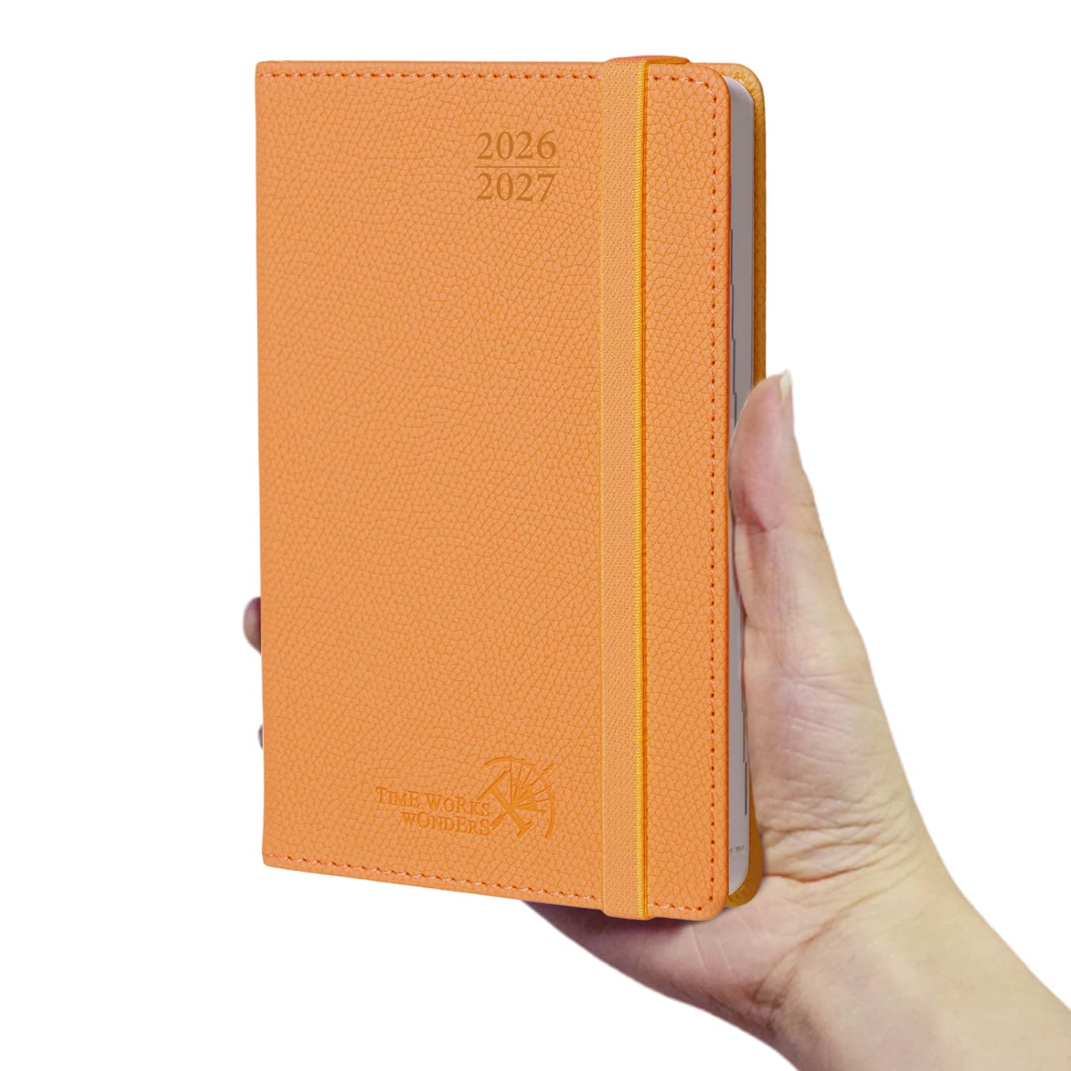 POPRUN A6 Academic Diary 2026-2027 Hardback Week to View (16x10.5 cm) 26/27 Horizontal Weekly Planner 17 Months (Aug'26 - Dec'27) Mid Year, Inner Pocket(Orange)