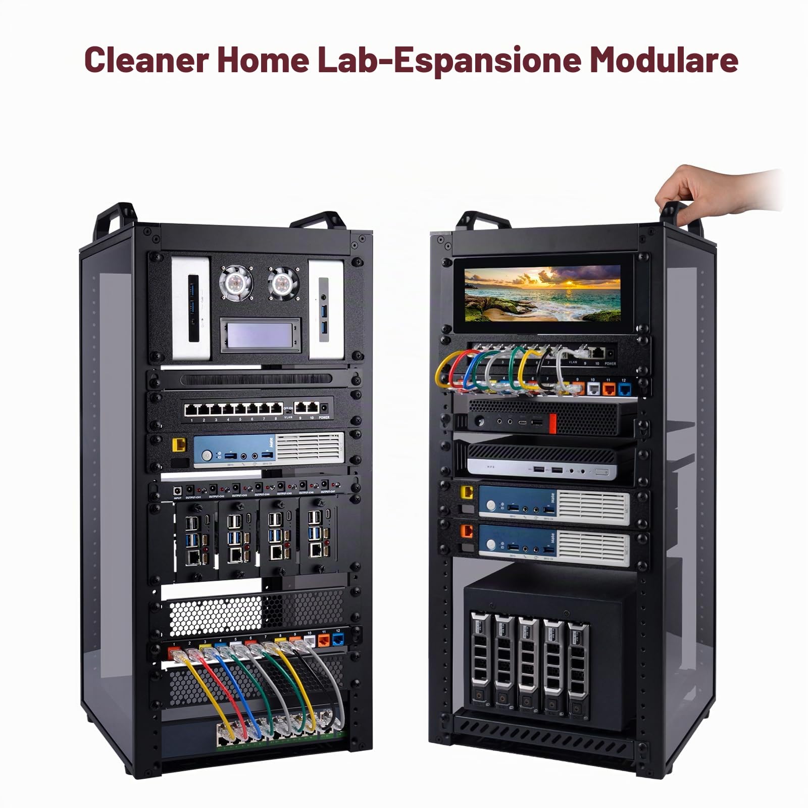 GeeekPi DeskPi RackMate T2, armadio server 12U da 25,4 cm, profondità 260 mm, mini rack con ripiano rack, pannello vuoto, pannello patch, per apparecchiature AV, NAS e server da 10 pollici (nero)