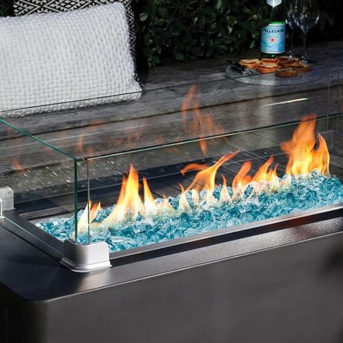 Miniatura 6 de Onlyfire Vidrio de fuego de 10 libras para hoguera de gas propano, rocas de vidrio de 12 pulgada de alto brillo para mesa de hoguera, azul aguamarina
