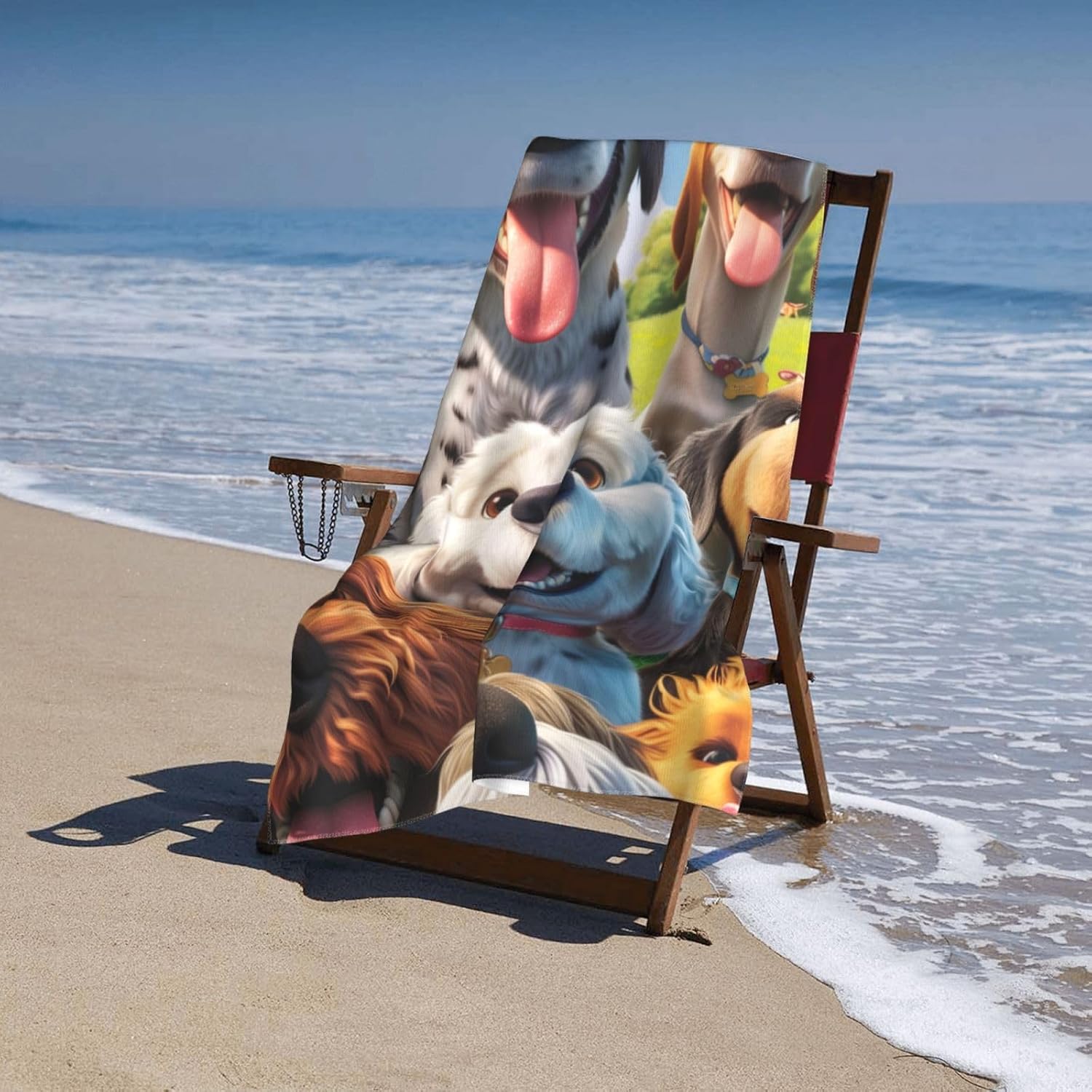 Funny Selfie Dogs Beach Towel for Women, Girls, Kids, Men, Cartoon Dogs Bath Towel Print 52" x 32" Pool Towel Super Soft Plush Cotton Dogs Towel