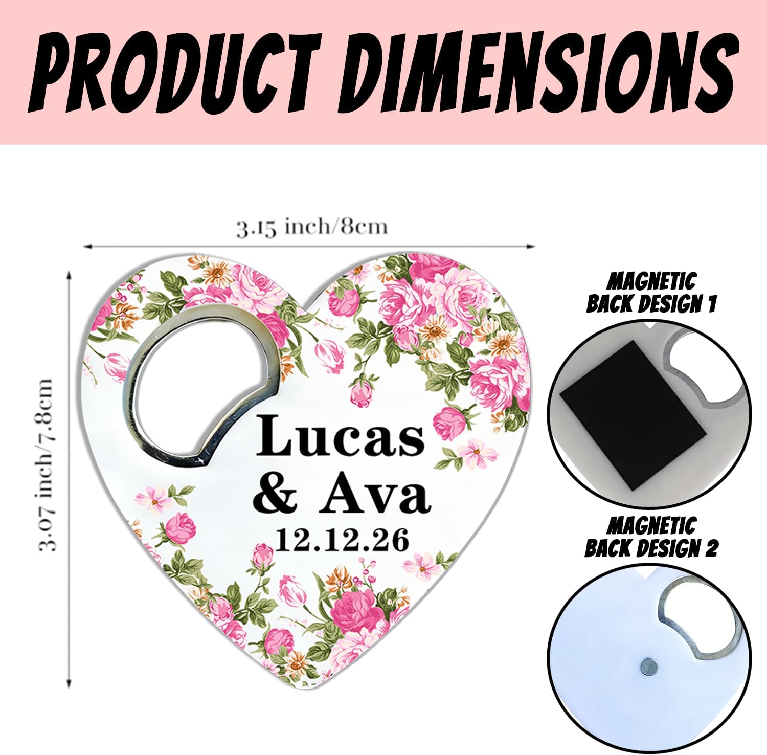 20-500pcs Bulk Custom Heart Shaped Bottle Opener Magnet with Gift Bag | Personalized Wedding Favors for Guests | Bridal Shower & Anniversary Keepsake (Bottle Opener + Gift Bag) (Design 15)