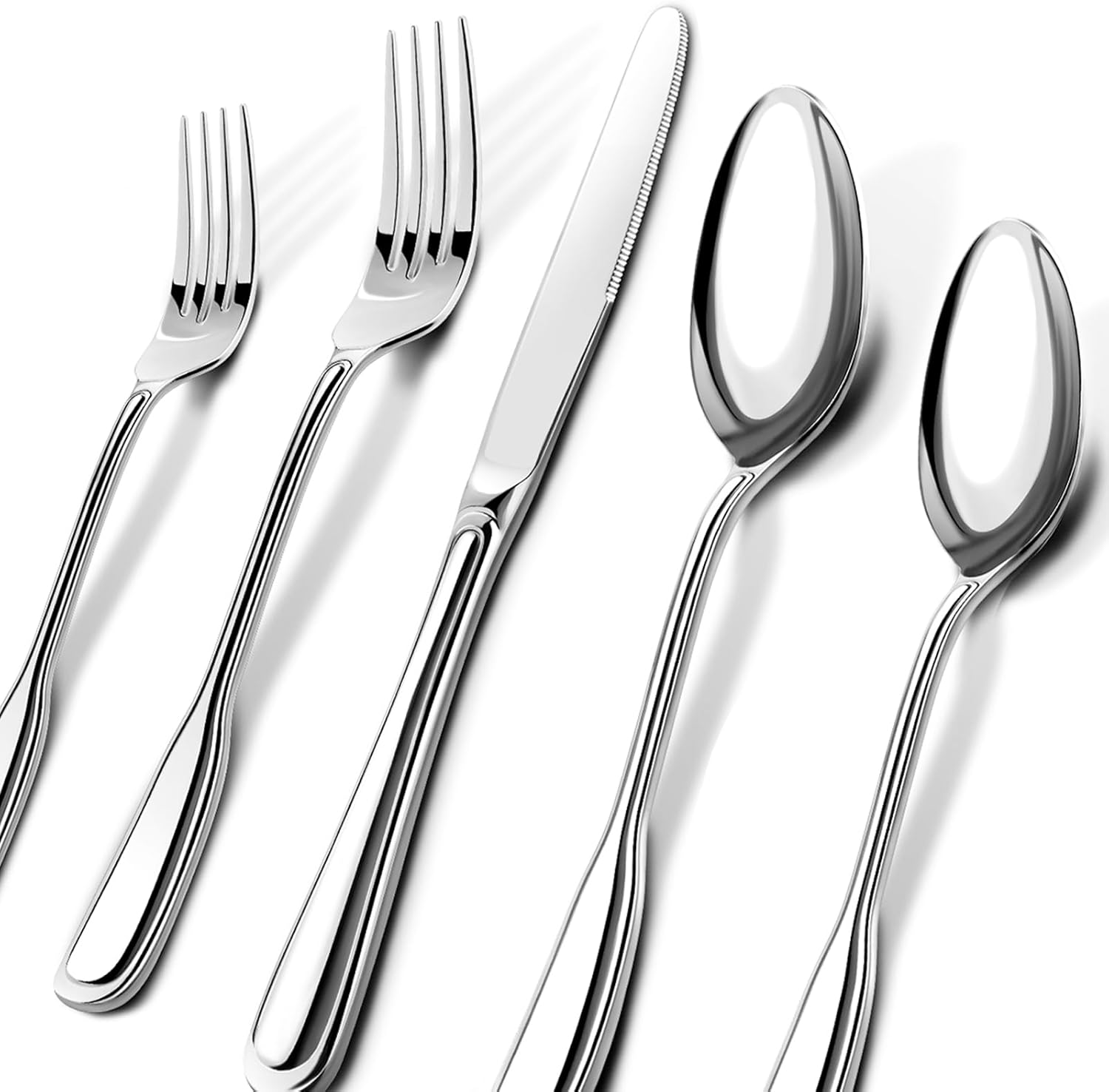 Silverware Set for 8, Stainless Steel Cutlery Set with Wide Handles, Mirror Polished Utensils Spoons and Forks Set, Dishwasher Safe (Silver, 40 Pieces for 8) Ashford 40 Piece