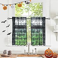 Vista 62 de YJ YANJUN Cortinas traslúcidas negras de 54 pulgadas de largo, panel de cortina de encaje gótico victoriano para cocina, cortinas cortas