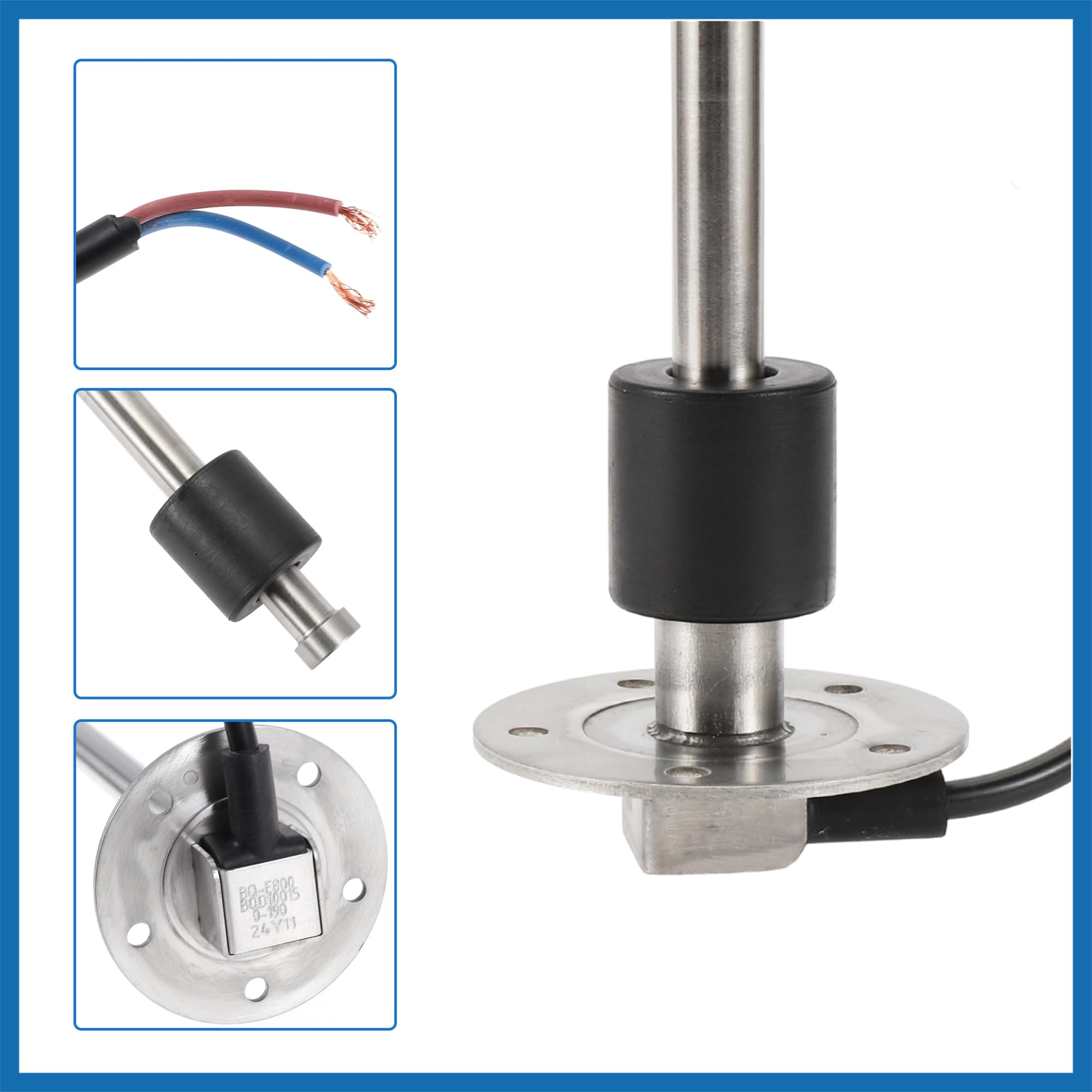 A ABSOPRO Capteur de Niveau de Carburant avec Jauge de Carburant Pour Bateau Unité d'Envoi de Carburant Marin Métal Ton Argent Blanc 0-190 Ohm 800mm Remplacement d'article