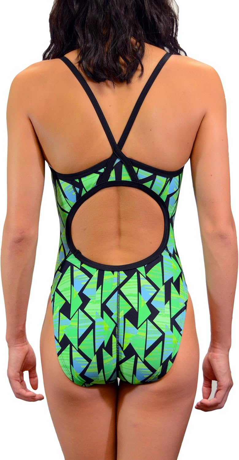 Adoretex Printed One Piece Thin Strap Athletic Swimsuit, Team or Practice Swimwear for Girls and Women