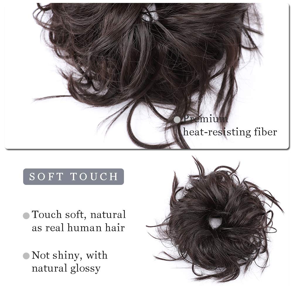 Hairro Messy Bun Hair Piece Tousled Updo Scrunchies Hair Bun Hairpiece Synthetic Wavy Bun Extensions Fluffy Scrunchy Chignon with Elastic Rubber Band Wrap on Donut Ponytail Hairpieces For Women 45g #4
