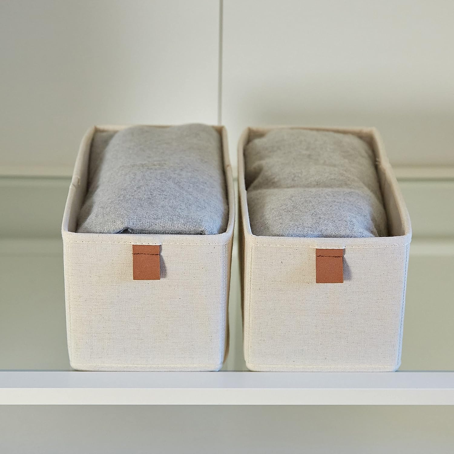 Premium Cajonera de 2 Piezas, Organizador para Armario de Tela, Beige 30cm x 15cm x 15cm
