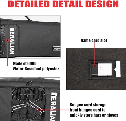 Miniatura 9 de MERALIAN Bolsa de snowboard para viajes aéreos, bolsa acolchada para snowboard, botas, chaqueta, pantalones, casco y equipo, longitud disponible en