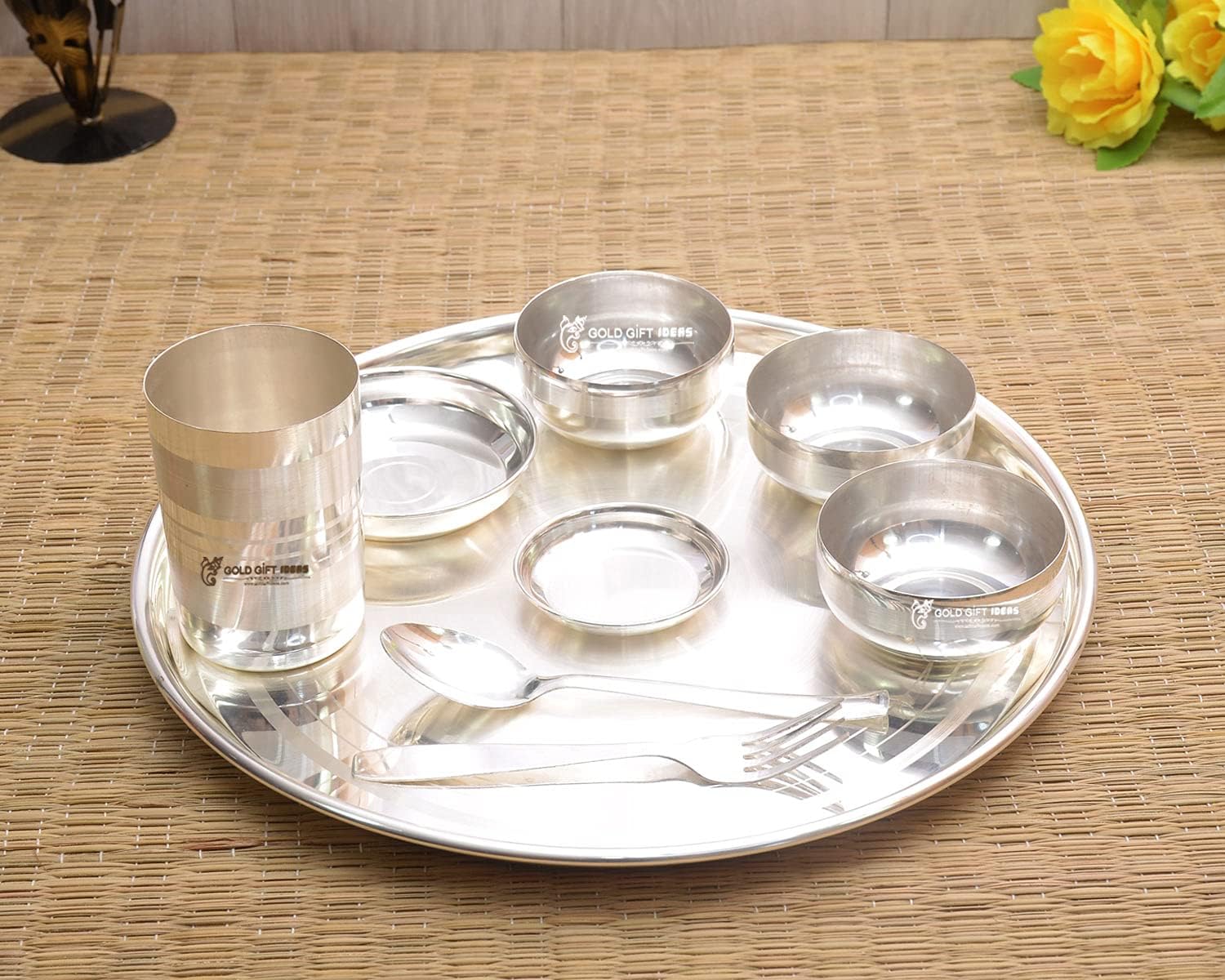 GoldGiftIdeas 12 Inch Silver Plated Kata Dinner Set for Home, Complete Dinnerware Set, Buffet Dinner Set for Gift, Wedding and Housewarming Gift