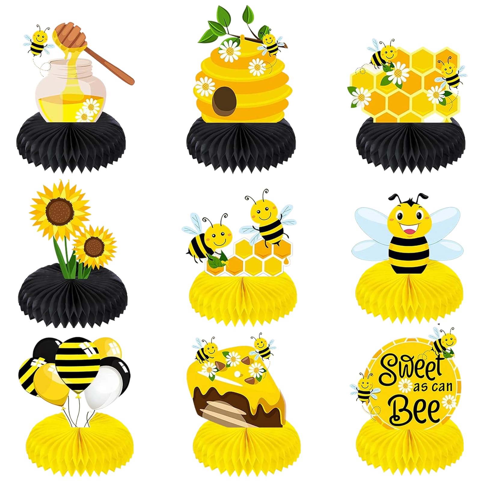 9 Pcs Honey Bee Baby Shower Decoration,Bee Centerpieces for Tables,Honeycomb Decor for Gender Reveal Centerpieces, Bee Party Decorations for Baby Showe Birthday Party Supplies
