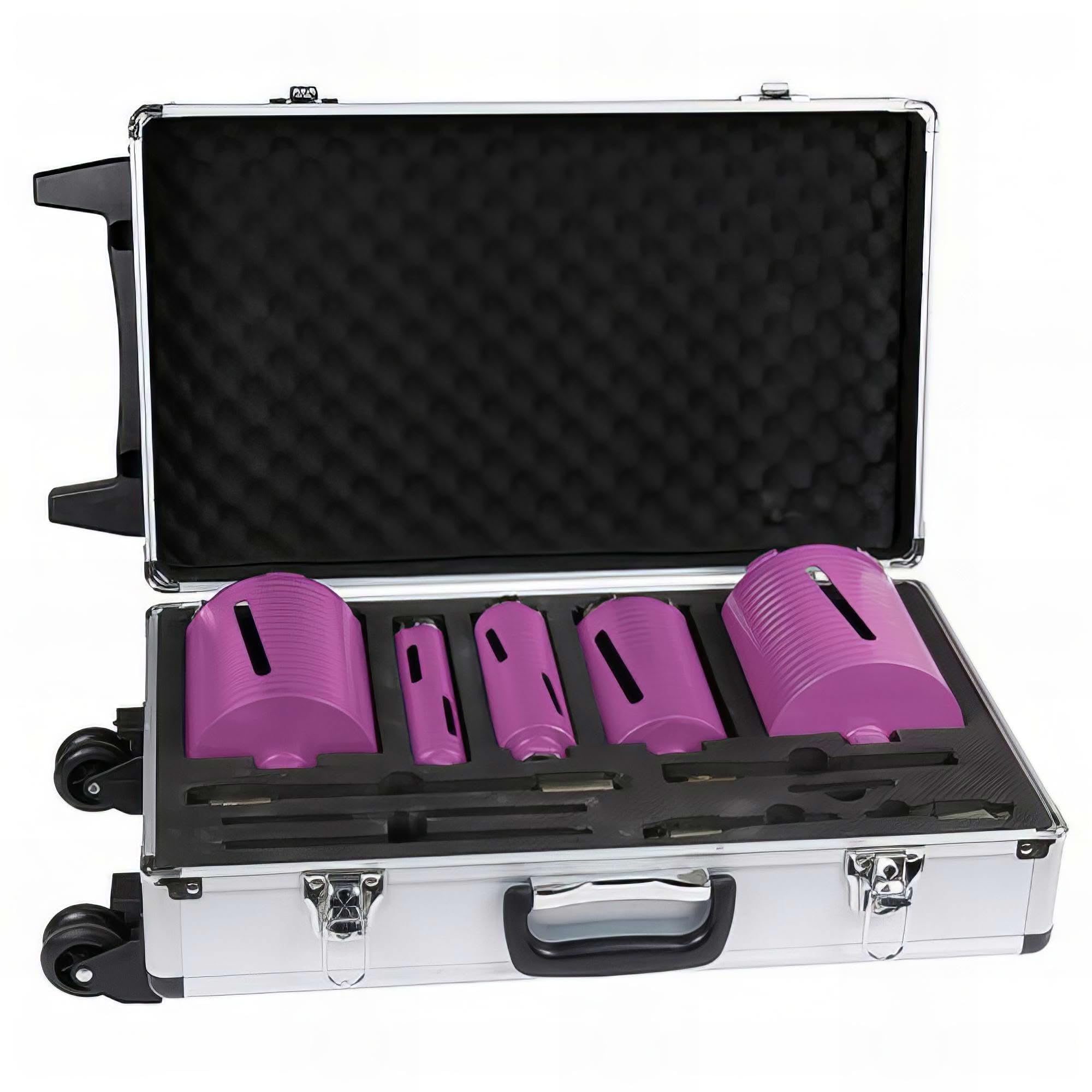Coffret de 5 couronnes diamantées à sec L. 150 mm - Ø 32-​52 - 67-​112 - 132 mm - Emmenchement SDS Plus, SDSMAX et Hexagonal
