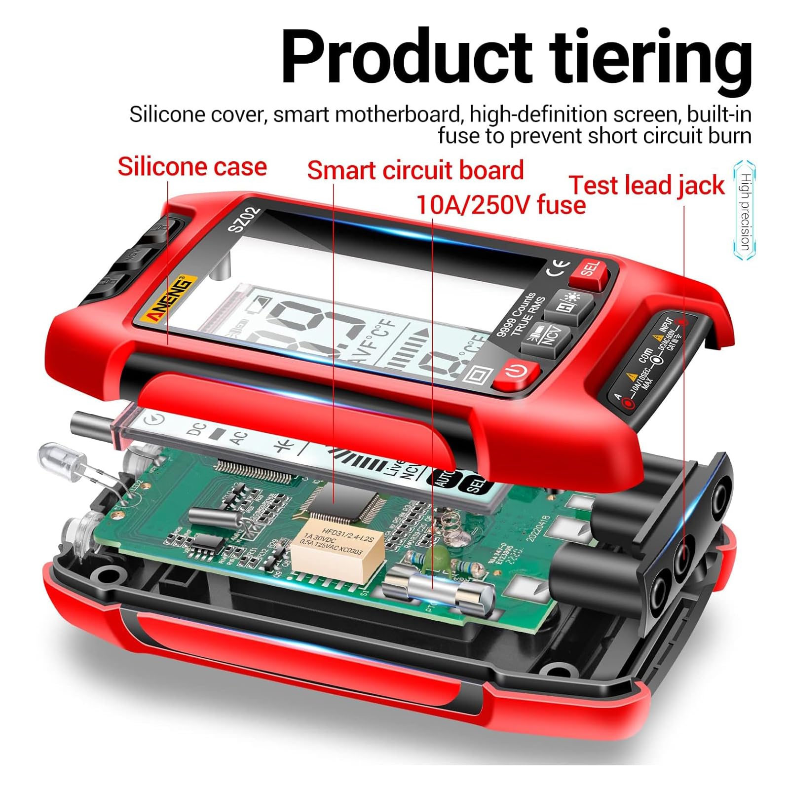 SZ02 Multimetro Digitale Auto-Range 9999 Conteggi | Tester Multifunzione Con NCV, Torcia E Termocoppia - Foto 4