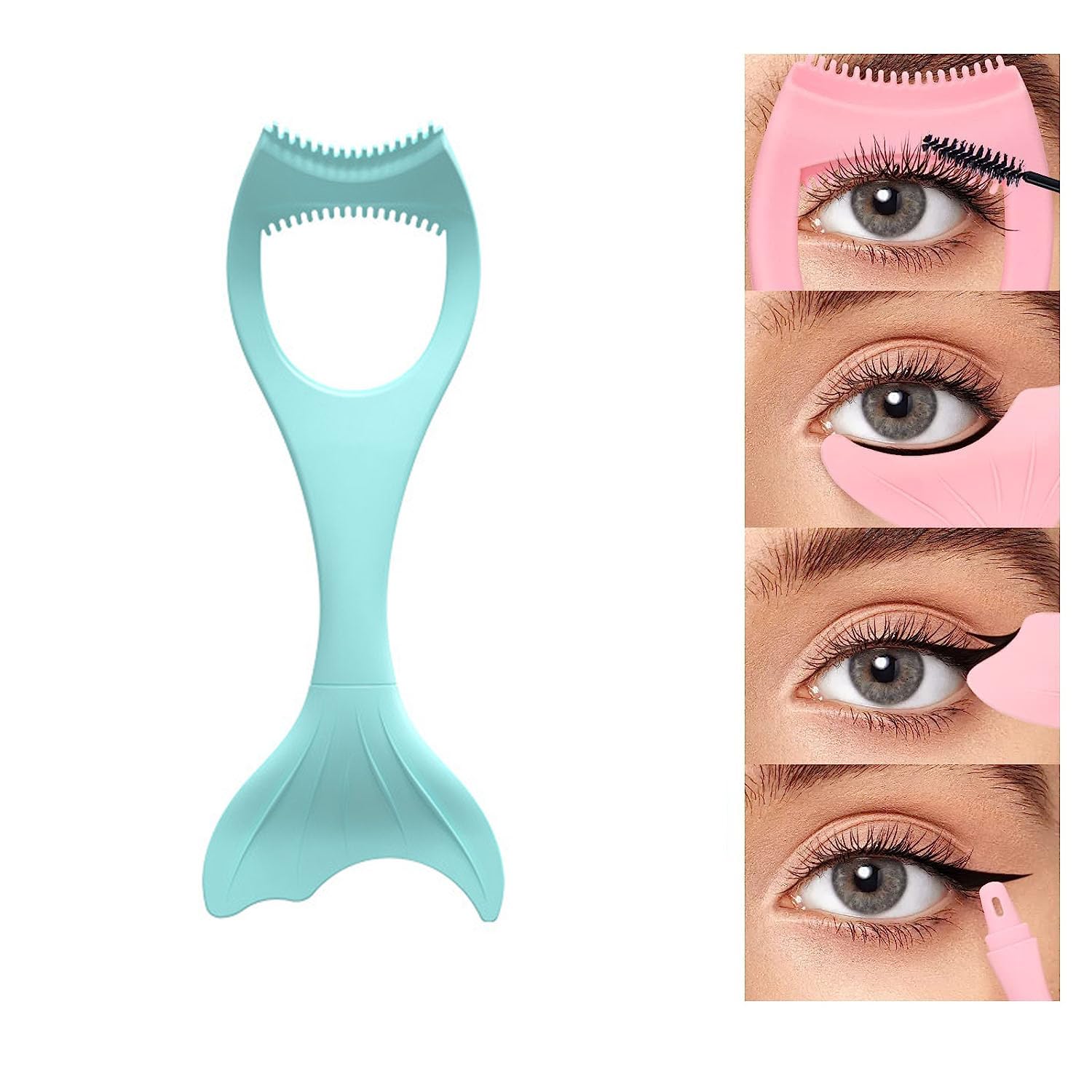 Goodern 3 in 1 Mascara Guard,Mermaid Silicone Mascara Shield Applicator Eye Lash Eyeshadow Eyeliner Auxiliary Tool Reusable Detachable Multi-Purpose Lazy Quick Eye Makeup Tool Eyelash Comb-Green