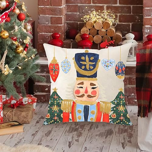Miniatura 3 de MFGNEH Fundas de almohada navideñas de 18 x 18 pulgadas, decoración de cascanueces de Feliz Navidad, decoración de vacaciones, casa de campo,