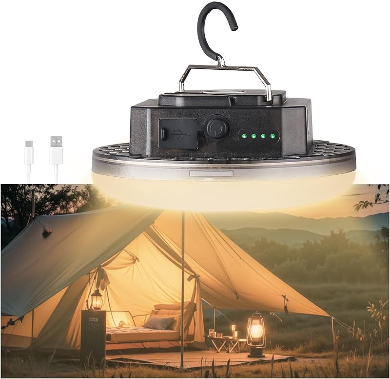 Transparent 5000LM 3 Color Light & Stepless Dimming 40W Camping Tent Light | Rechargeable Portable Canopy light up to 14-100 Hour LED Hanging Camping Light, IPX5 Waterproof for Hiking Outdoor Work Gift