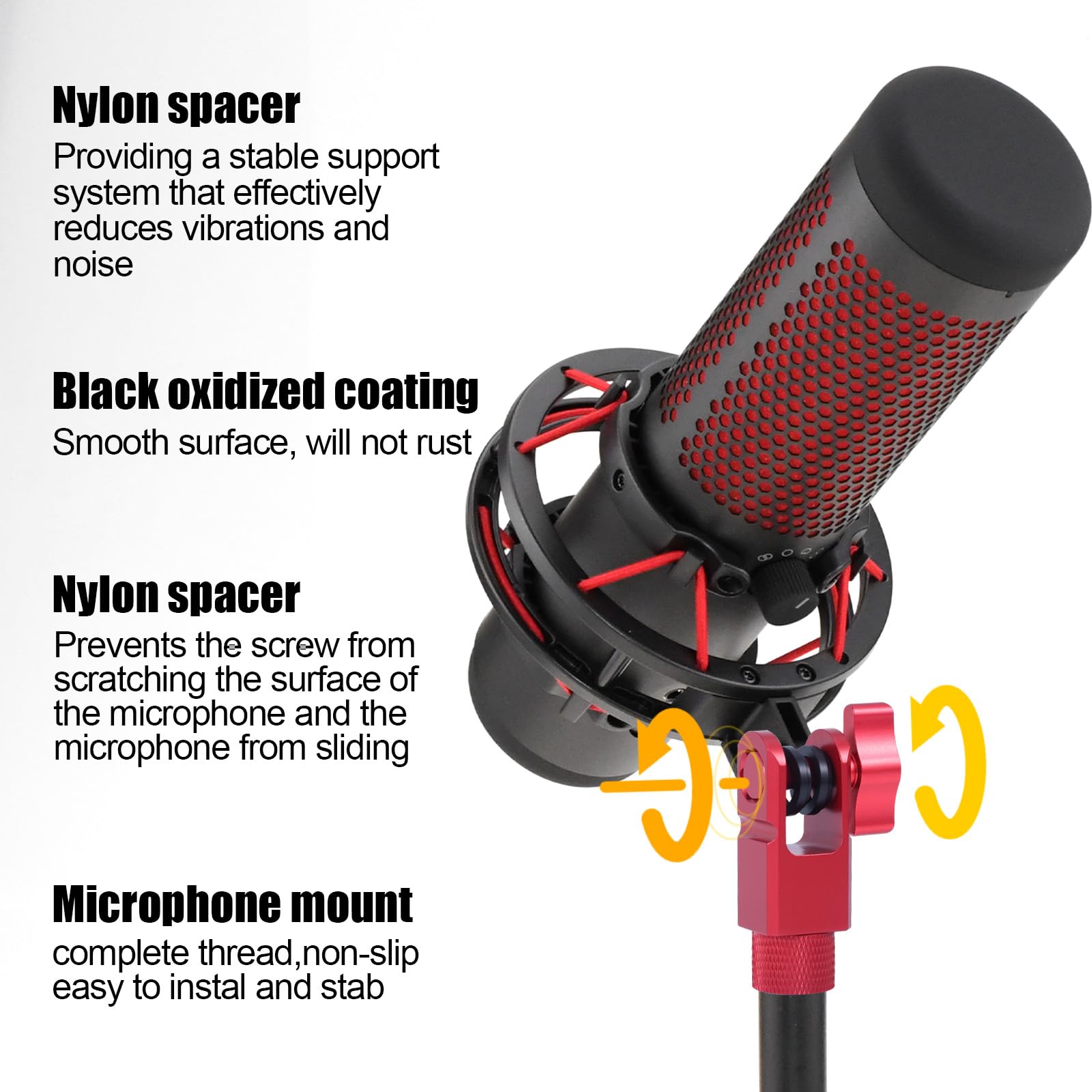 BOXOB 2 Set Metal Microphone Mount Adapter for Hyperx Quadcast Compatible with Hyperx Quadcast Microphone Stand & Boom Arm with 3/8" or 1/4" Screw Adapter Replacement Accessory for Mic (Red) - Image 3