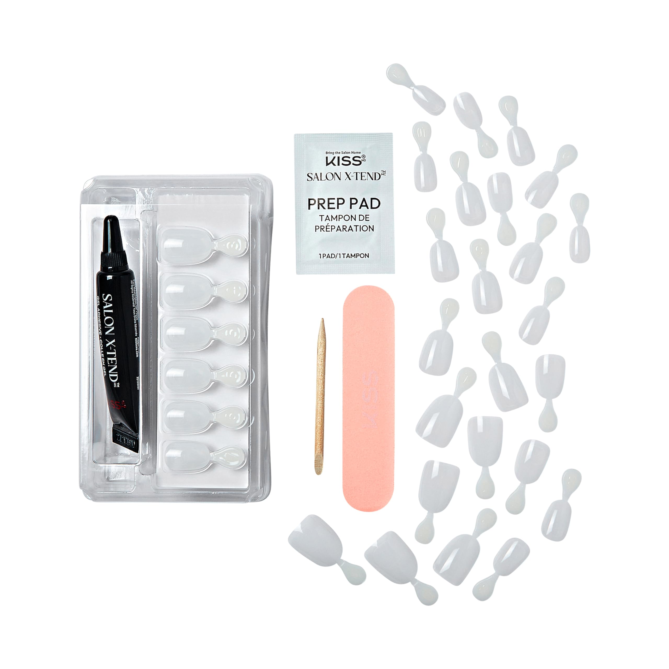 KISS Salon X-tend - Unghie a pressione, colla per unghie inclusa, Keep It, bianco chiaro, formato corto, forma ovale, 34 carati.