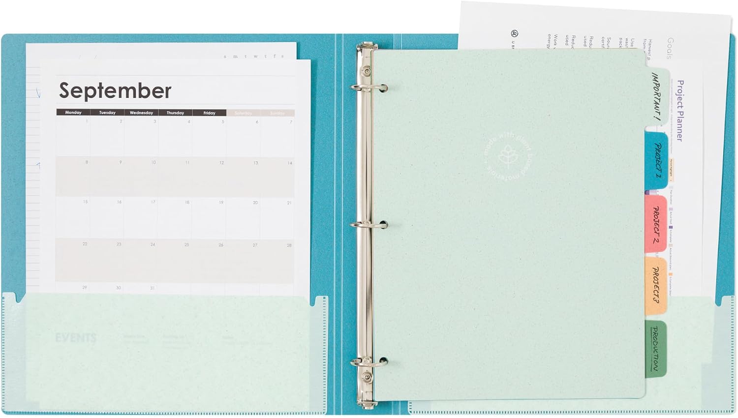 U Brands U-Eco Poly 1" Binder + 5 Tab Divider Set, 8.5'' x 11'', Ocean, Two-Pockets, Letter Size (6598U01-12)