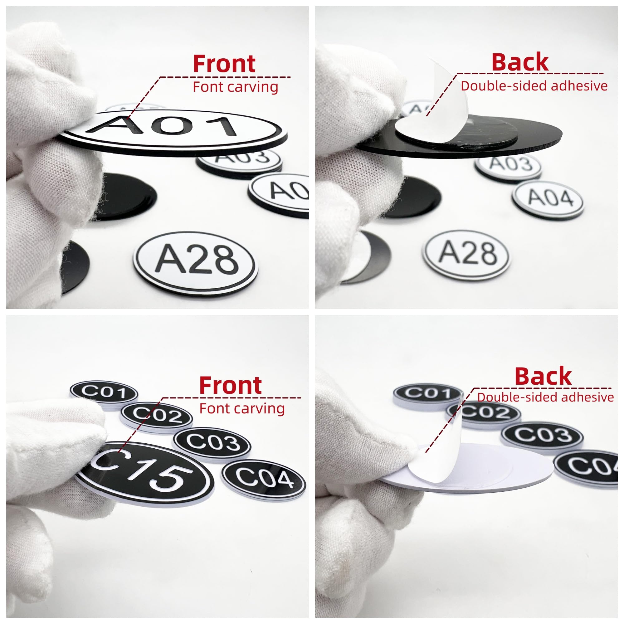 NanTun 50 Pack Black Oval Locker Tags Table Numbers - 30mm x 50mm ABS Plastic Engraved Numbers - A01 to A50 - Image 4