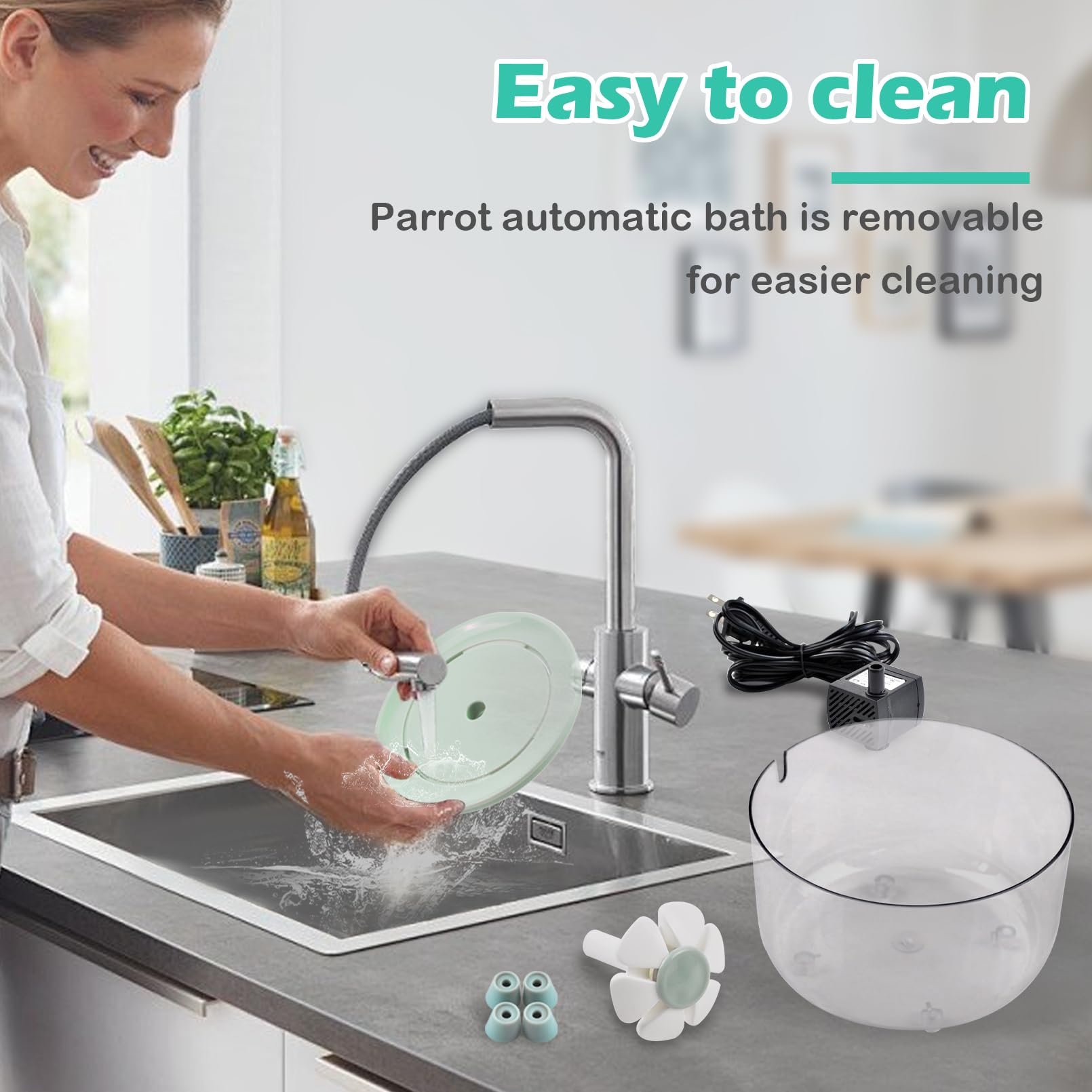 Automatic Bath for Birds,Parrot Bathtub with Petal Fountain Circulating Filter Cage Bird Bath Shower Cockatiel Bird Bath for Indoor Parakeets Budgie Cockatiels Small Feathered Pet - image 5
