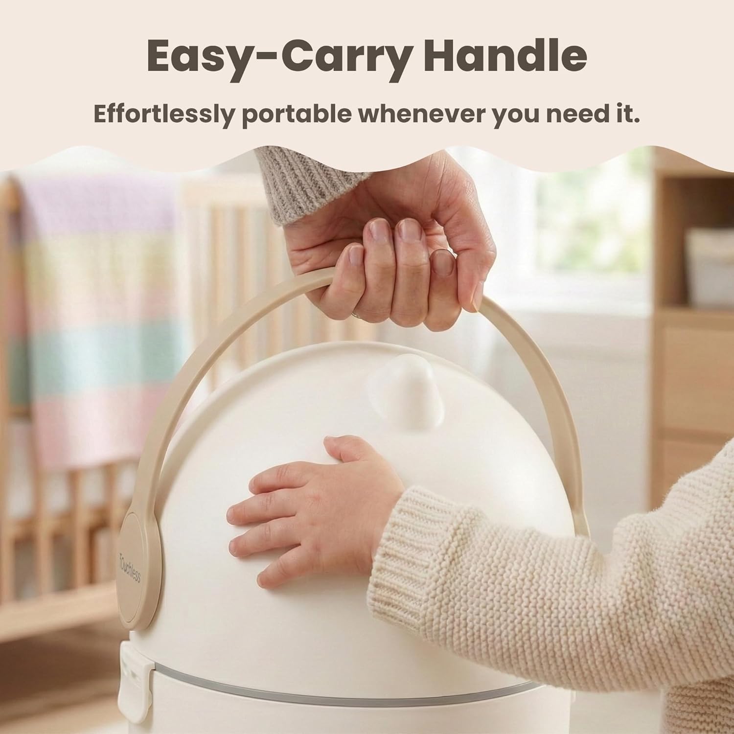 iTouchless Diaper Pail, Odorless Bin with Ag+ Silver Ion, Trash Can with Lid - Fits Any Bag, No Refills Needed, Award-Winning Nursery Baby Registry Gift - Boho White