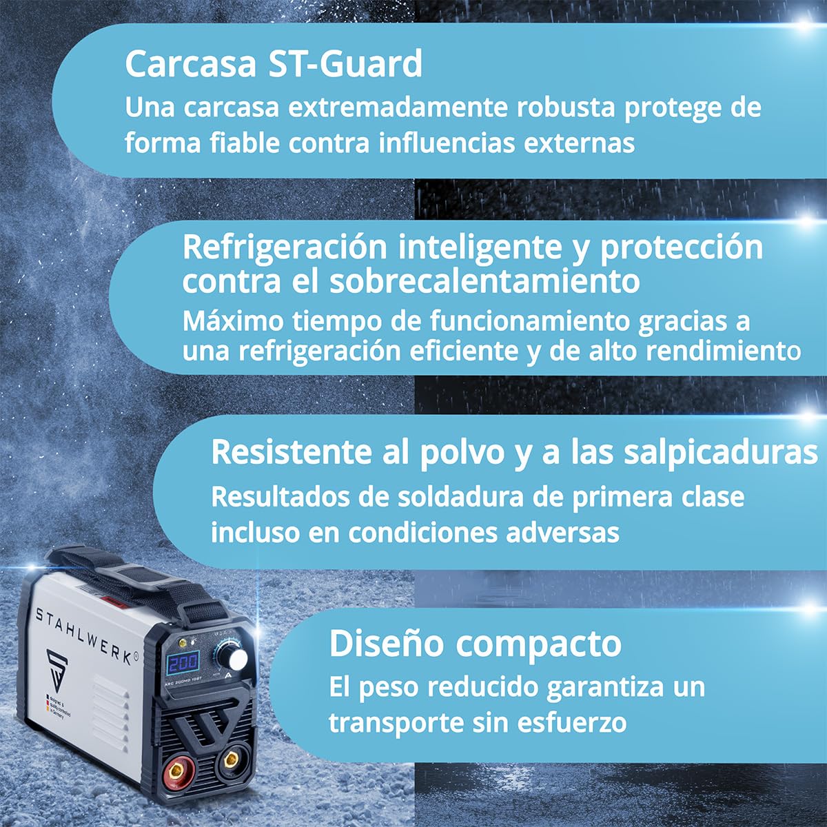 STAHLWERK Soldadora de electrodos 160 MD – Equipo completo – Máquina de soldar MMA/Electrodo, 160 A, uso flexible sin gas, compacta y ligera, ampliable a DC TIG, Anti-Stick, refrigeración inteligente