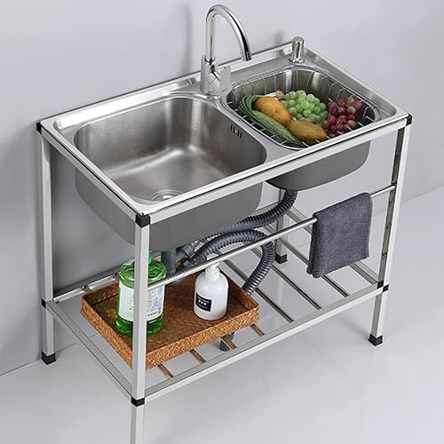 Miniatura 9 de OYhmc Fregadero de acero inoxidable para interiores y exteriores cocina baño jardín restaurante bar estación de trabajo comercial cuenco individual