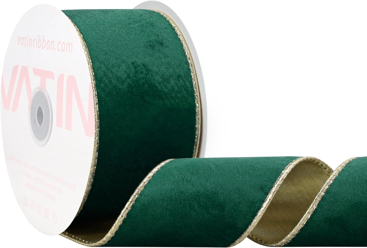 VATIN Holiday Green Velvet Wired Ribbon 2.5" Metallic Holiday Green Velvet Christmas Ribbon for Floral Arrangements Wrapping Gifts Stylish Decor Creation -Continuous 10 Yards Holiday Green 2.5"-10 Yards