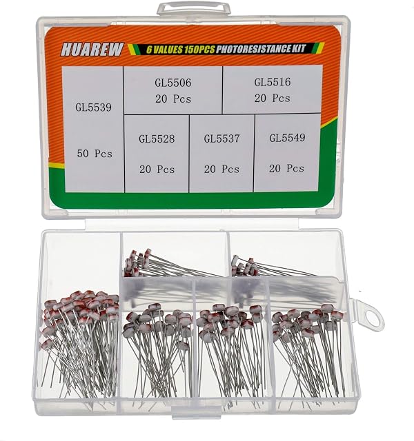 HUAREW 6 Value 150 Pcs Photoresistor Resistor Kit, Sensor Resistor Replacement, Light Dependent Resistor for GL5539 GL5506 GL5516 GL5528 GL5537 GL5549