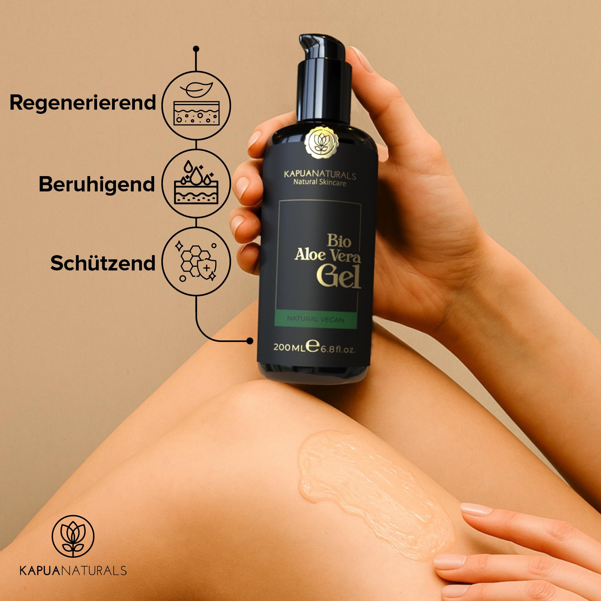 Aloe Vera Gel 100 Prozent BIO • 100 % reiner Aloe Vera Saft • Mit Hyaluronsäure & Panthenol • Vegan & ohne Duftstoffe • Aloe Vera Gel pur für Gesicht & Körper • After Sun Pflege • Made in Germany