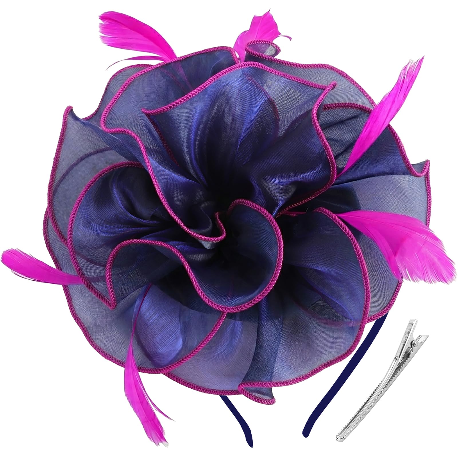 DRESHOW Fascinators Hat Tea Party Headwear Ribbons Feathers on a Headband and a Clip for Women