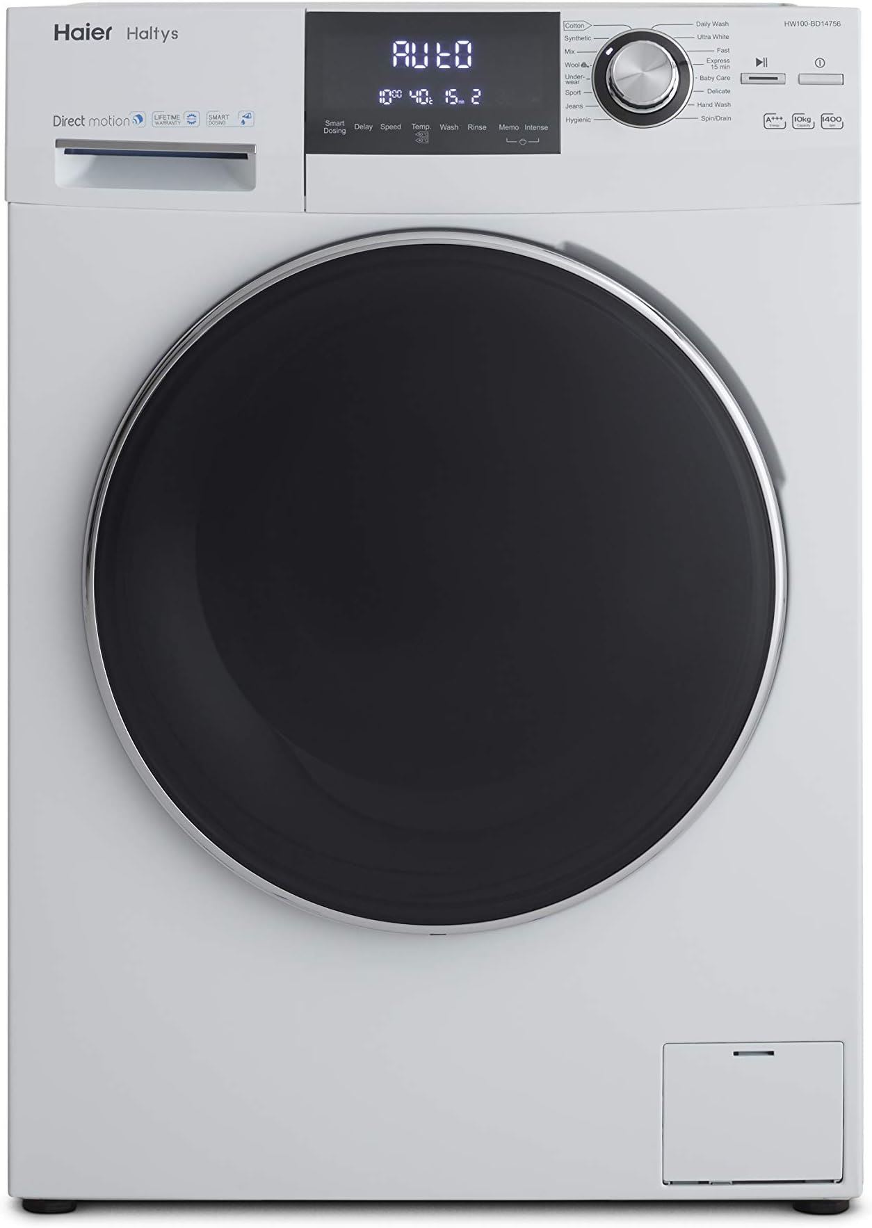Haier HW100-BD14756 Freestanding Washing Machine, Smart Dosing, 10kg Load, White