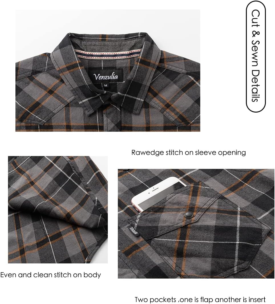 Mens Casual Flannel Plaid snap Shirt Sleeveless with Pocket - Image 4