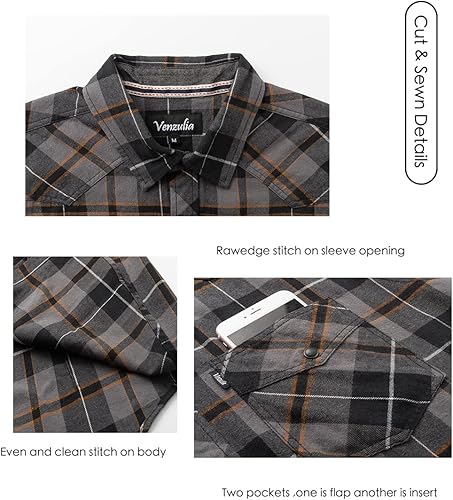 Miniatura 4 de Camisa casual de franela a cuadros sin mangas con bolsillo para hombre